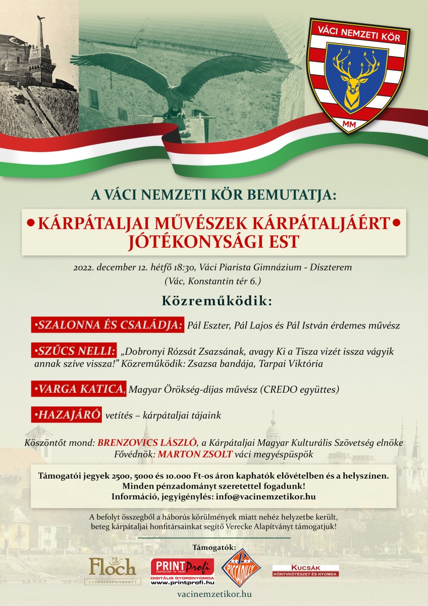 Kárpátaljai művészek Kárpátaljáért – Jótékonysági est a Váci Nemzeti Kör szervezésében